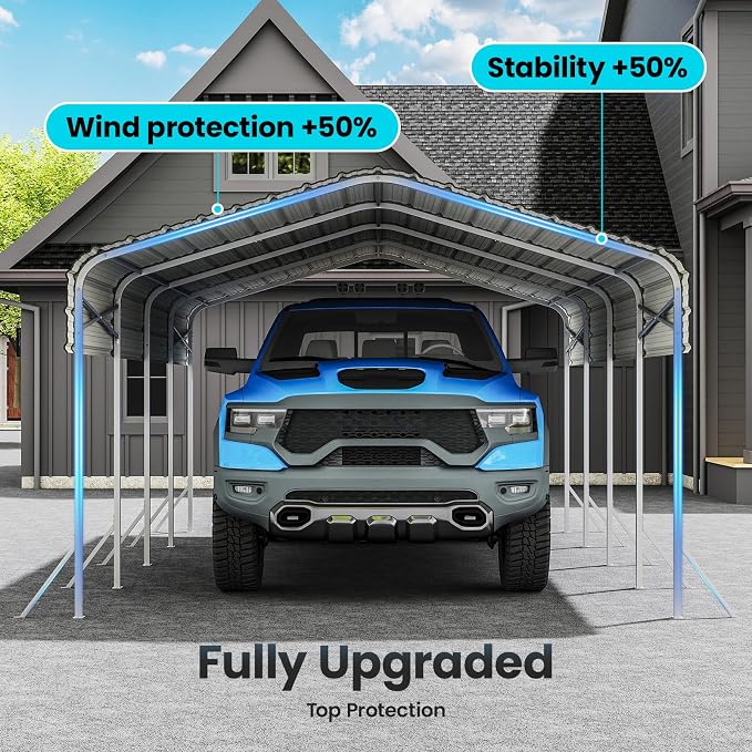 12x20ft Heavy Duty Metal Carport – Outdoor Galvanized Garage, Sturdy Structure - Image 6