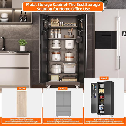 Garage Storage Cabinet with Wheels Pegboard and 5 Adjustable Shelves, Tool - Image 6