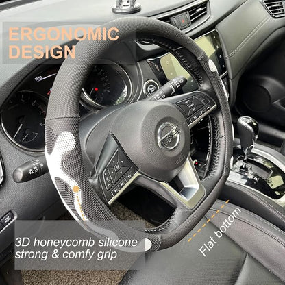 PINCTROT D Shaped Comfy Grip Steering Wheel Cover, Anti-Slip Design, Flat - Image 2