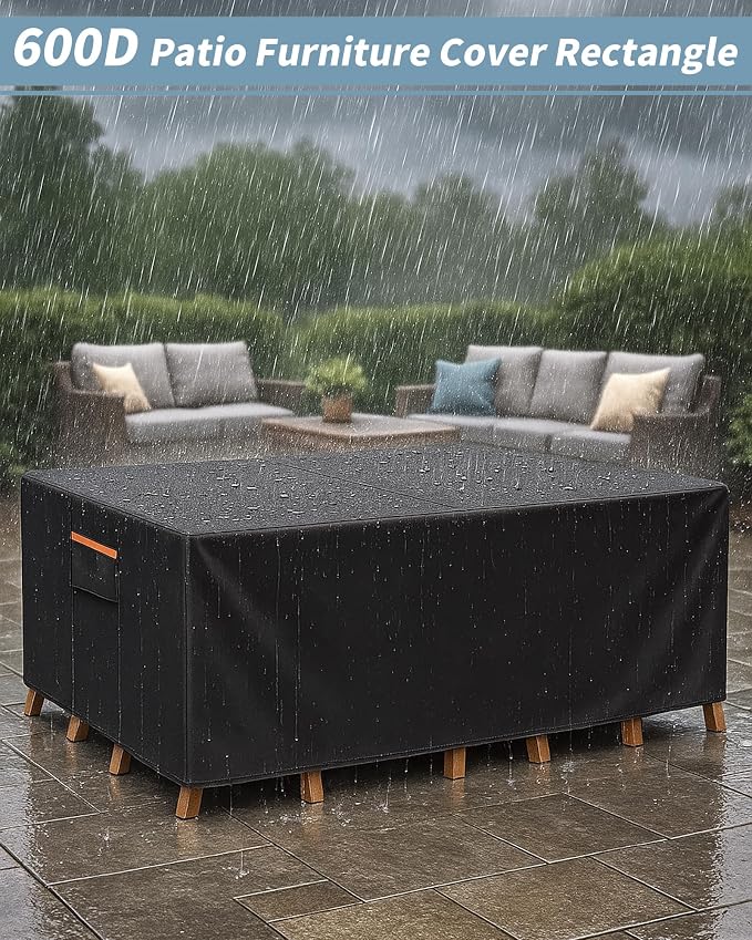 Outdoor Waterproof Furniture Cover, 136W x 74L x 28H inches Heavy Duty 600D - Image 2