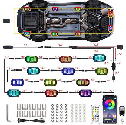 12 Pods 252 LEDs 5 Sides RGB Rock Lights, App/2 Remote Control Rock Lights - Image 7