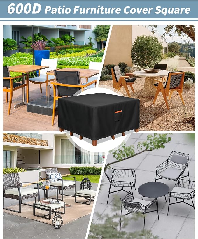 Outdoor Waterproof Furniture Cover, 94W x 94L x 28H inches Heavy Duty 600D - Image 7