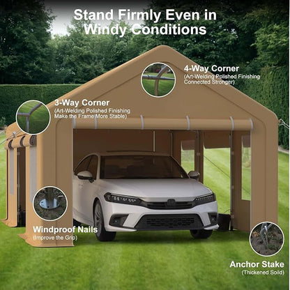 10x20FT Portable Garage, Galvanized Frame & 180 g PE Waterproof Canopy - Image 6