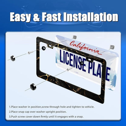 Marble License Plate Frame Black Gold Marble Printed License Plate Stainless - Image 3