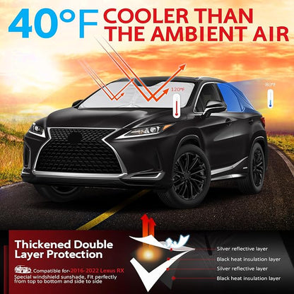 KAYZT Windshield Sun Shade for 2016-2022 Lexus RX Foldable Sunshade Front - Image 2