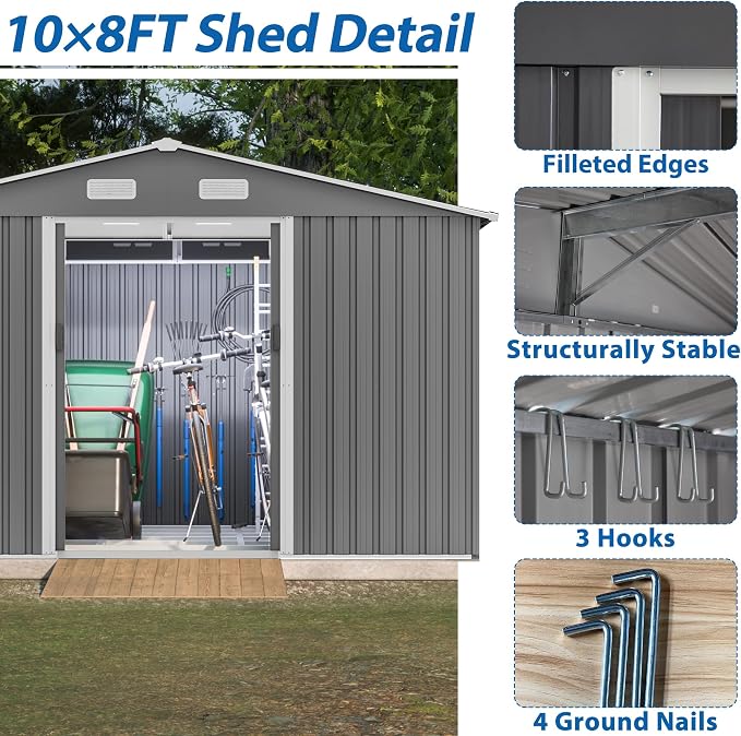 10X8 FT Outdoor Metal Storage Shed - Image 4