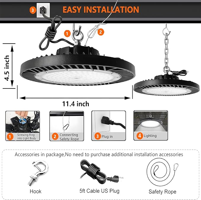 8Pack 250W UFO LED High Bay Light, 30000lm 6000K Daylight 2500W Equivalent - Image 9