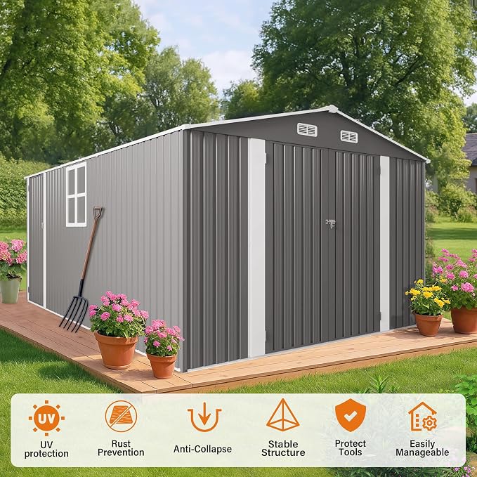 10 x 14 FT Outdoor Storage Shed, Metal Garden Tool Shed - Image 7