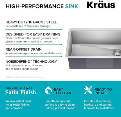 KRAUS Kore Workstation 30-inch Undermount 16 Gauge Stainless Steel Kitchen Sink - Image 6