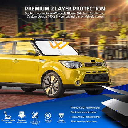 Windshield Sun Shade for Kia Soul 2014-2019 Foldable Sunshade Custom Fit Front - Image 3