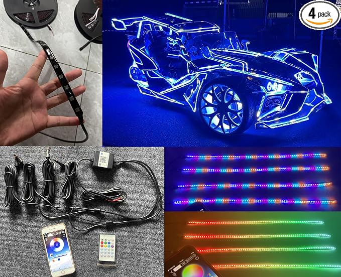 Black Out Full Tinted Smoked LEDs x4PCS 2FT 24" 60CM RGB Dream Color Chasing by FijvknxyLights
