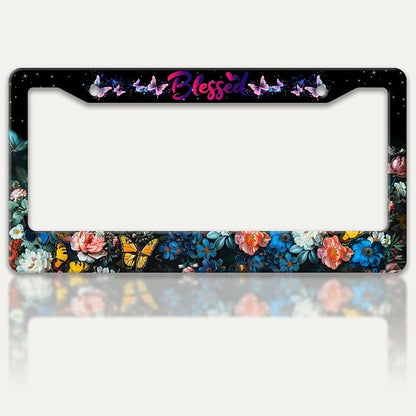 Blessed License Plate Frame Beautiful Butterfly Flowers License Plate Holders by RTINRAN