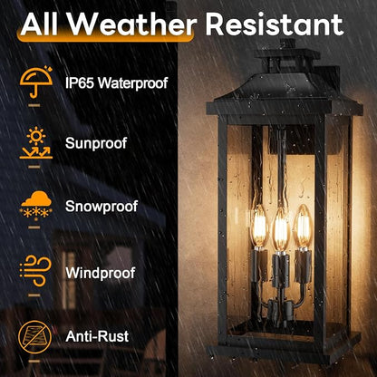 Large Outdoor Light 3-Light 20" Black Exterior Lighting Fixture, Modern Outside - Image 2