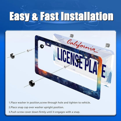 Watercolor Galaxy License Plate Frame Colorful Starry Sky License Plate - Image 3
