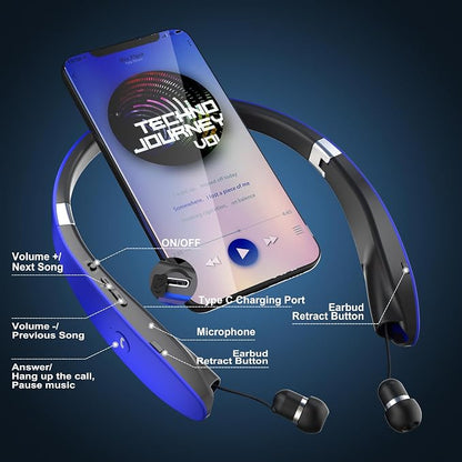AMORNO Foldable Bluetooth Headphones Wireless Neckband Headset - Image 2