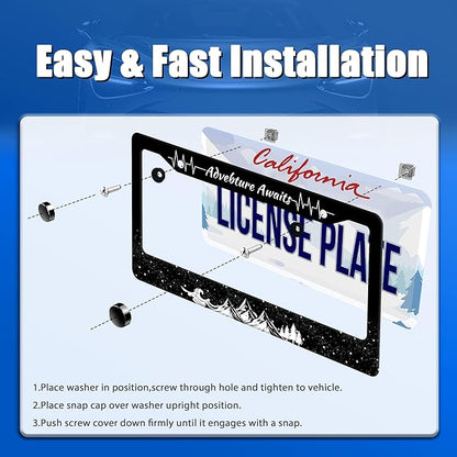 Advebture Awaits License Plate Frame Mountain Waves Forest License Plate - Image 3