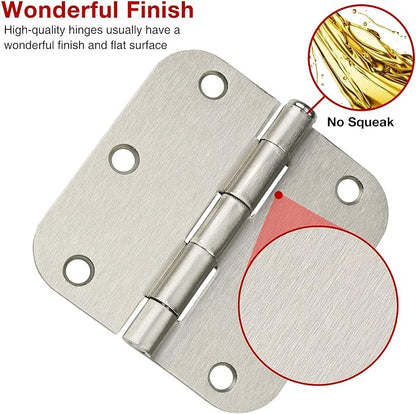 3 Pack Rounded Door Hinges Brushed Nickel 3.5 Inch 5/8" Radius Hardware Satin 3 - Image 2