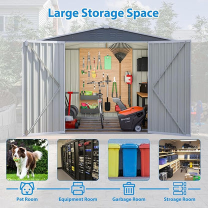 8 x 6 FT Outdoor Storage Metal Shed, Bike Garden Tool Shed - Image 3