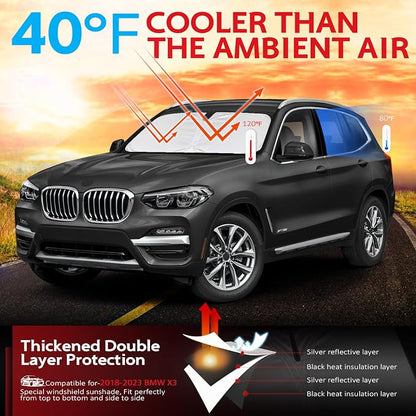 KAYZT Windshield Sun Shade for 2018-2025 BMW X3 Foldable Sunshade SUV Front - Image 2