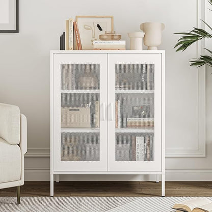 Metal Storage Cabinet with Mesh Doors, Steel Display Cabinet with Adjustable - Image 2
