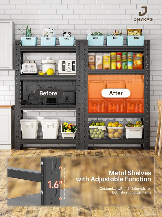 4-Tier Storage Shelves, Adjustable Industrial Metal Shelf System, 000lbs - Image 6