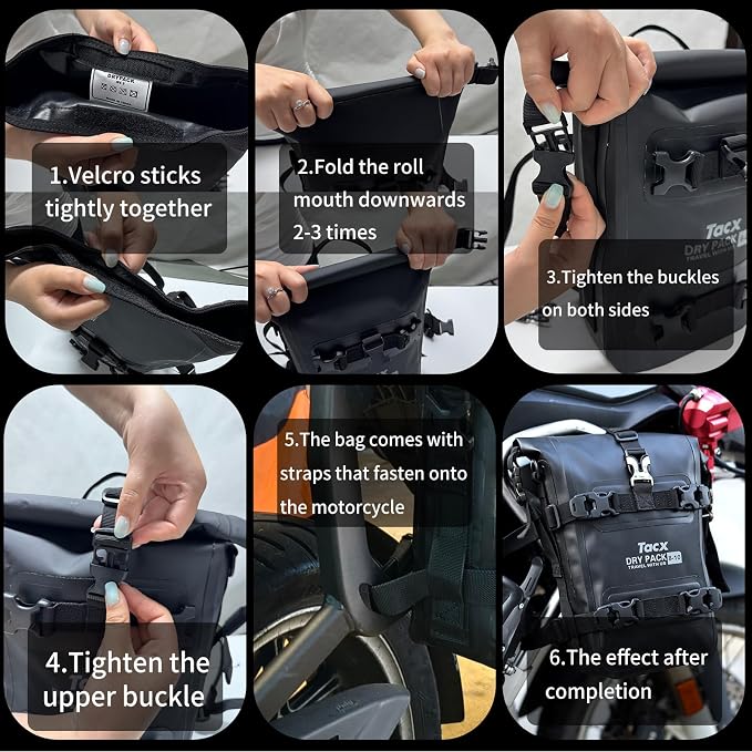 Motorcycle Tail Bag Front Bumper Bag, 12L Roll-top Waterproof Motor Saddle - Image 3