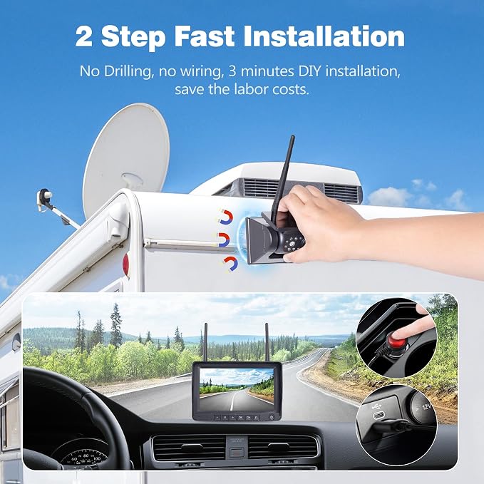 1080P 7" Magnetic Wireless RV Backup Camera System, 2 Rear Cameras + 2 Side - Image 4