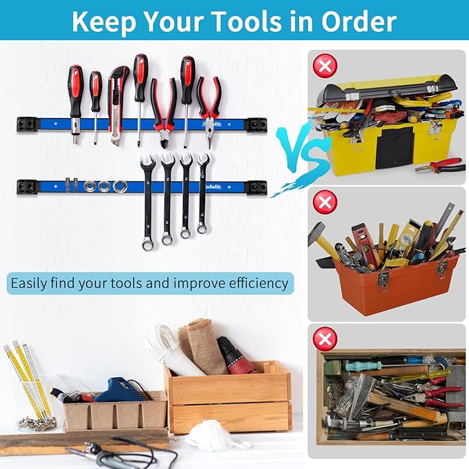 6 Pieces 18" Magnetic Tool Holder Strip, Metal Tool Organizer Rack - Image 5