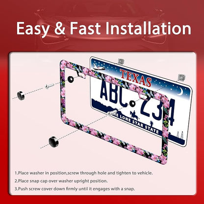 Cherry Blossom Butterfly License Plate Frame Funny License Plate Frames - Image 3