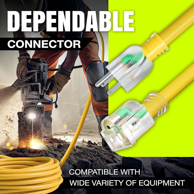 50ft Outdoor/Indoor Extension Cord 16/3 Gauge Heavy Duty 3 Prong SJTW, - Image 4