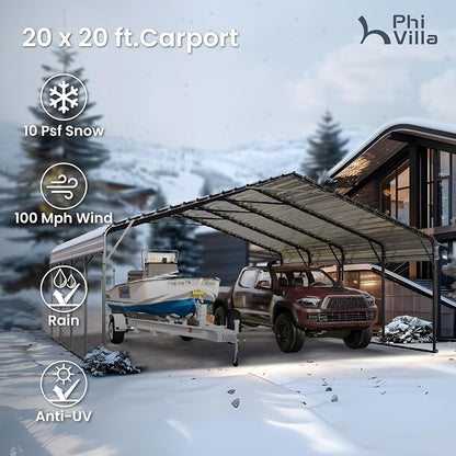 PHI VILLA 20 x 20 ft Carport 2 car Metal Carport Tent - Image 3