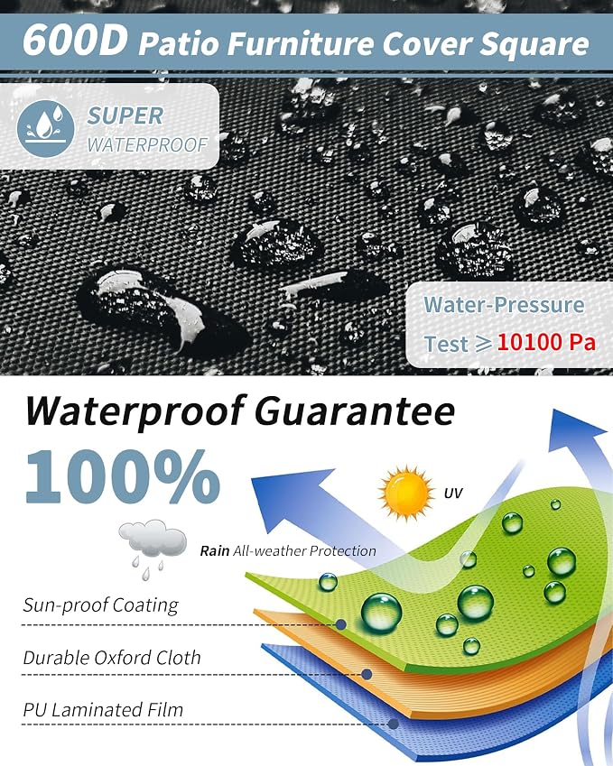 Outdoor Waterproof Furniture Cover, 88W x 62L x 28H inches Heavy Duty 600D - Image 4