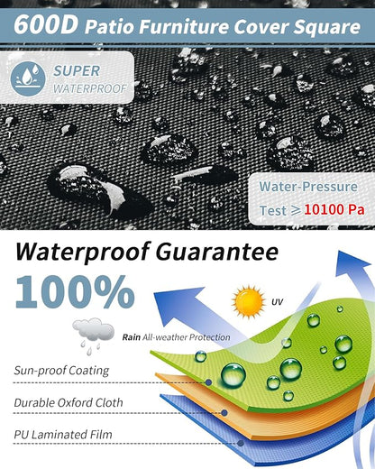 Outdoor Waterproof Furniture Cover, 94W x 94L x 28H inches Heavy Duty 600D - Image 4