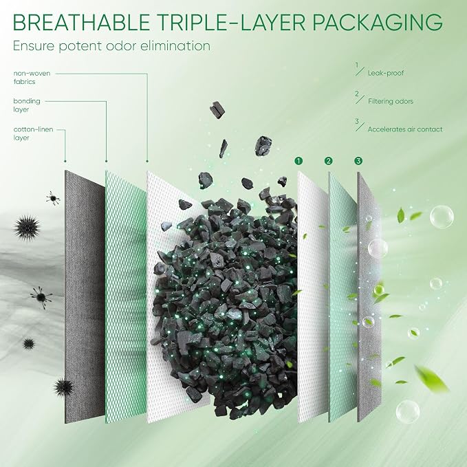 Activated Charcoal Odor Absorber, 8 Pack w Hooks Nature Odor Eliminator - Image 4