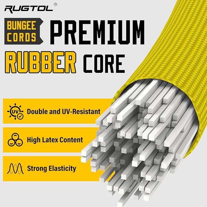 Bungee Cords with Hooks, 48 Inch Adjustable Yellow Bungee Cords with Carabiner - Image 3