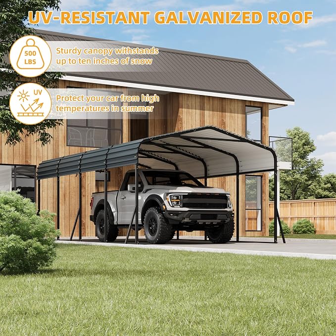 12 x 20 FT Metal Carport with Galvanized Steel Roof, Heavy Duty Metal Roof - Image 6