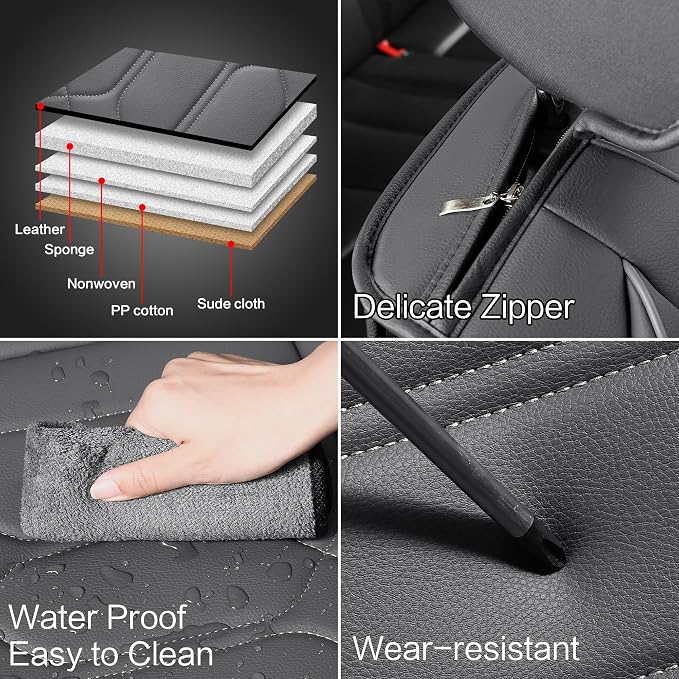 Pariitadin Leather Car Seat Covers Full Set, Waterproof Breathable Faux Leather - Image 7