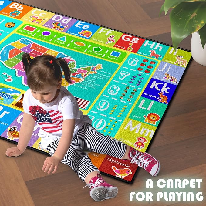 ABC Rug for Kids Playroom, 3x4 Washable Classroom Area Rugs, Educational - Image 2