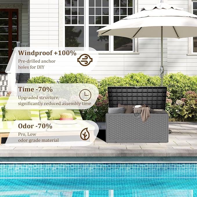 80 Plus Gallon Resin Deck Box, Waterproof Outdoor Storage Bin - Image 2