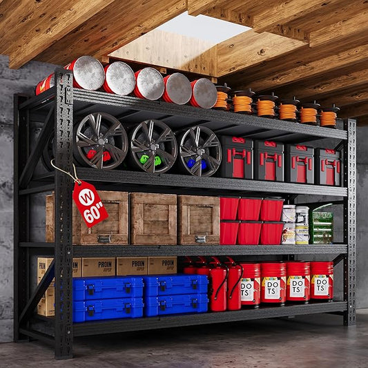 60” W Heavy Duty Garage Shelving, 5000LBS Metal Storage Shelves, 4 Tier Storage by AFAIF