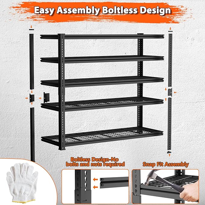 ROOMTEC Garage Shelving, 5 Tier Adjustable Metal Organizer Wire Rack - Image 5