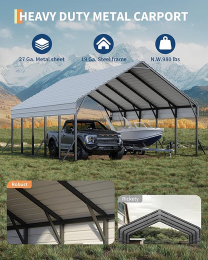 20'x25'x13' Metal Carport for 2 Cars, Heavy Duty Car Ports for Heavy Snow - Image 5