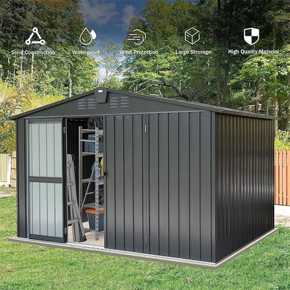 IKERY Galvanized Steel Storage Shed 10' x 8' - Image 4