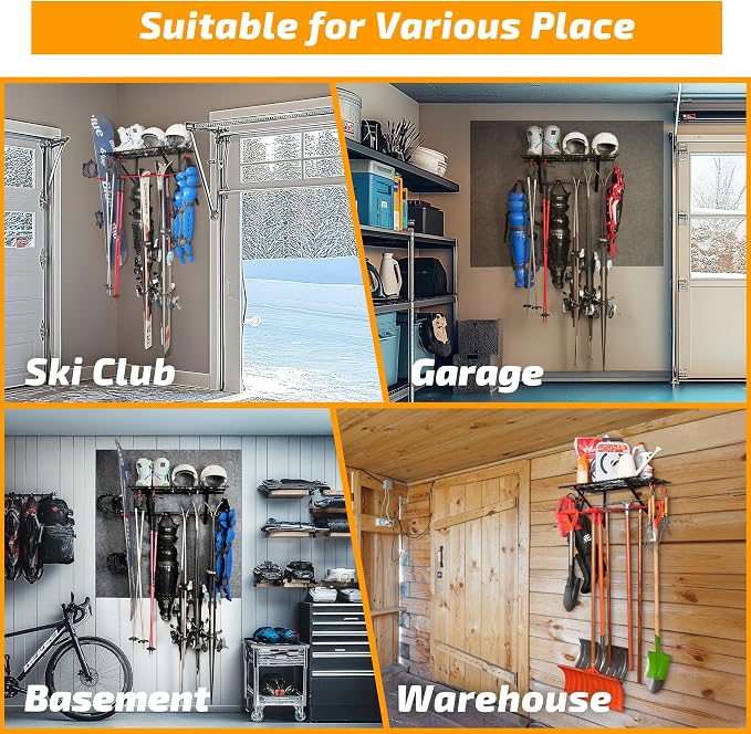 PLKOW Wall-Mounted Ski Rack, Skis Storage Rack - Image 4