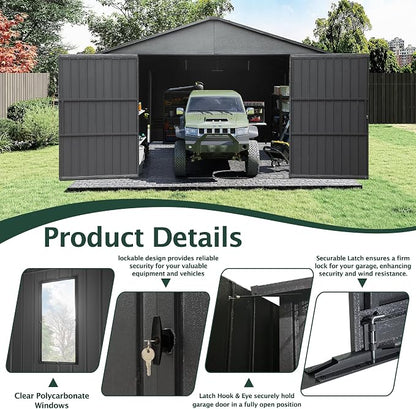 Domi 12'x25' Outdoor Metal Garage Shed, Weatherproof Enclosed Carport - Image 6