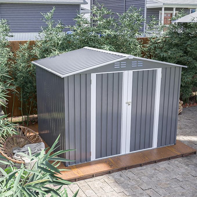 8 x 6 FT Outdoor Storage Metal Shed, Bike Garden Tool Shed - Image 8