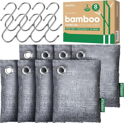 Activated Charcoal Odor Absorber, 8 Pack w Hooks Nature Odor Eliminator by Innmily