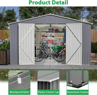 11x13ft Outdoor Metal Storage Shed, Steel Utility Tool Shed Storage House - Image 5