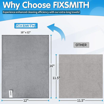 FIXSMITH Grey Microfiber Cleaning Cloth -Pack of 12, Highly Absorbent Cleaning - Image 2