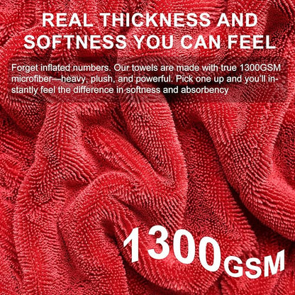 2 Pack XL Car Drying Towel – 1300GSM Ultra Absorbent Microfiber, Twisted Loop - Image 4